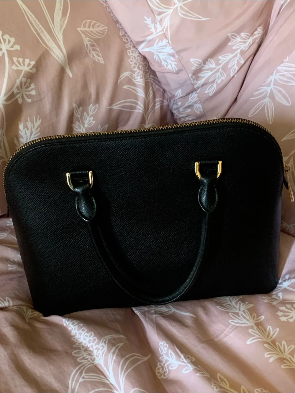 Michael Kors Black Leather Dome Satchel with Gold Hardware